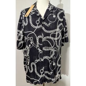 New Ksubi Shirt Mens XL Heavy Metal Black Resort Button Up AOP Camp NWT $160